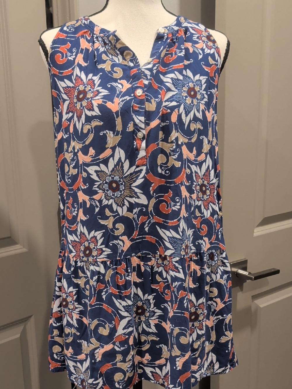 LOFT Blue Floral Sleeveless Peplum Tunic